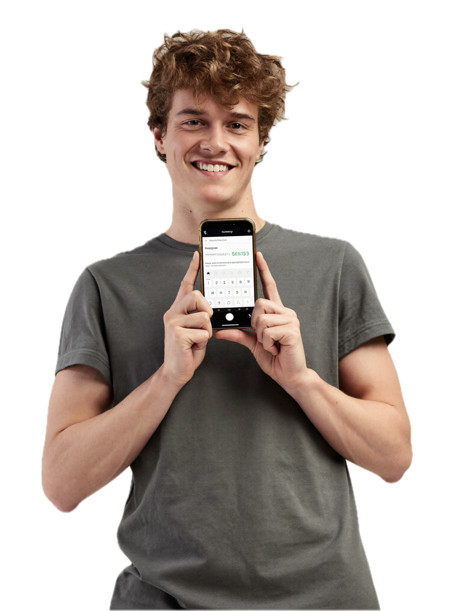 Mains tenant un smartphone affichant une application mobile moderne